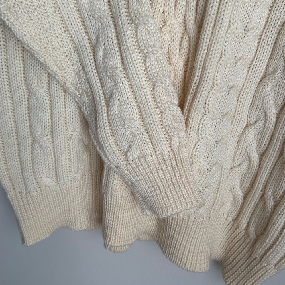WoolOvers Men’s XL Fisherman Cable Knit Wool Sweater Cream Ivory Aran Pullover - Picture 5 of 13
